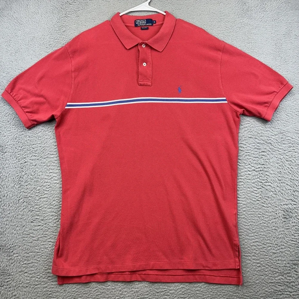 Polo Ralph Lauren Polo Shirt Mens XL Red‎ Blue Striped Cotton Classic Preppy
